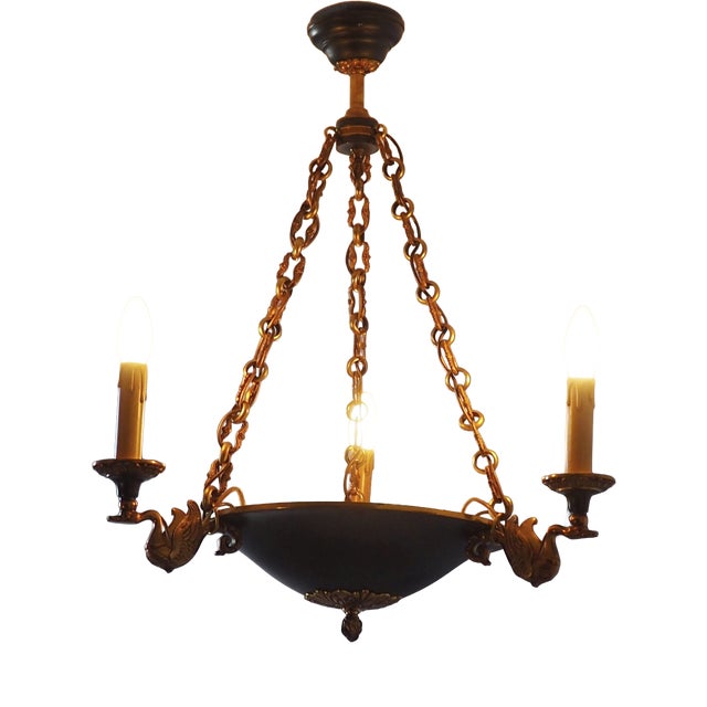 Vintage French Empire Bronze Chandelier, 1980s For Sale