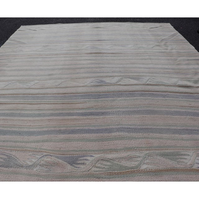 Vintage Turkish Kilim With Soft Blue, Sage, and Sand Striped Design For Sale - Image 4 of 11