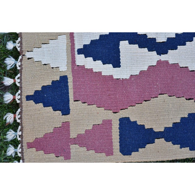 Rustic 1980s Rustic Blue Flamestich Kilim For Sale - Image 3 of 7