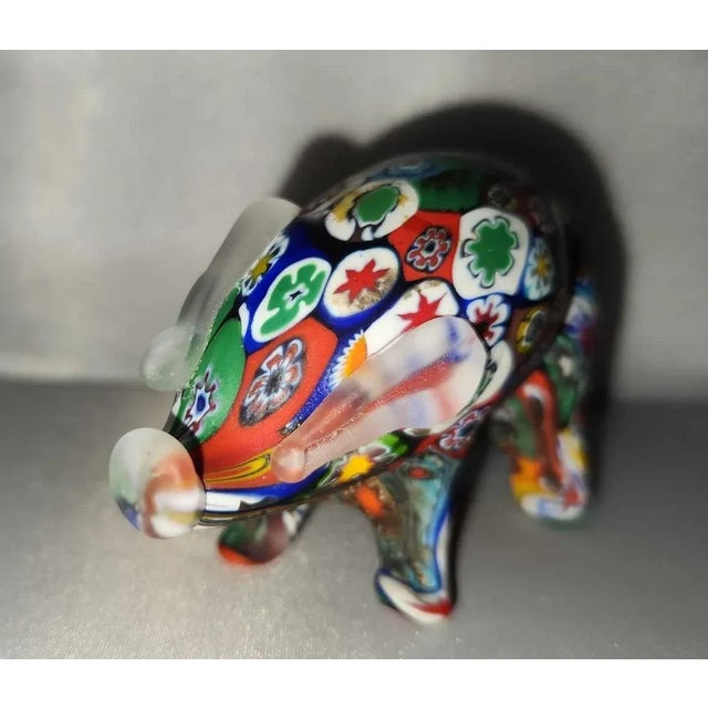 Mid-Century Modern Vintage Murano Millefiore Handblown Glass Pig Figurine For Sale - Image 3 of 12