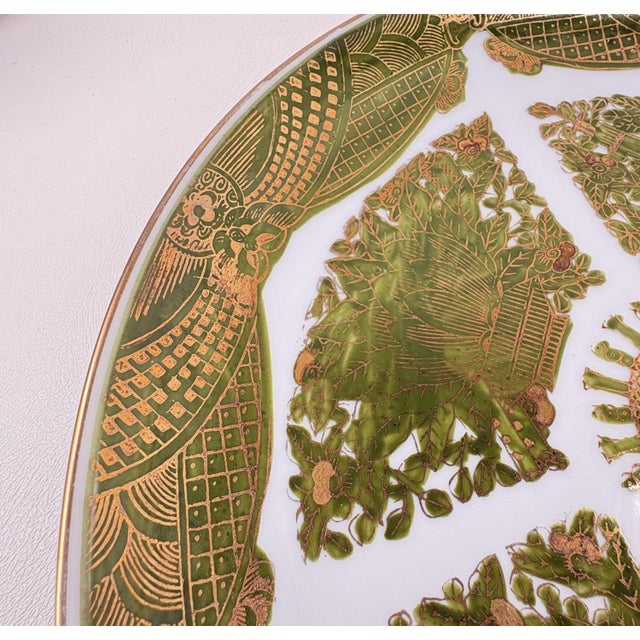Japanese Vintage 10.75" "Gold Imari" Hand-Painted Japanese Porcelain Charger Plate – Green & Gold Motif For Sale - Image 3 of 6