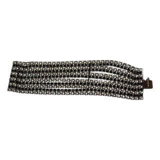 Vintage Alexis Kirk Wide Black & Clear Rhinestone Bracelet For Sale
