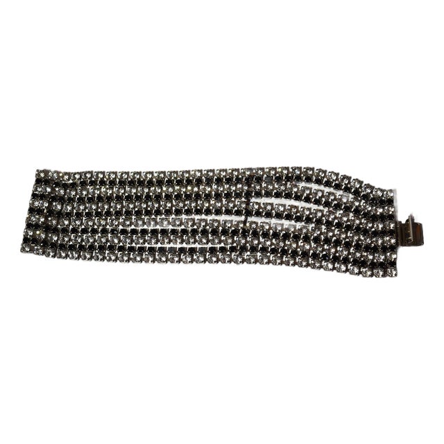 Vintage Alexis Kirk Wide Black & Clear Rhinestone Bracelet For Sale