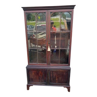 19th Century Antique American Classic Empire Style Mahogany Inlaid Bookcase For Sale