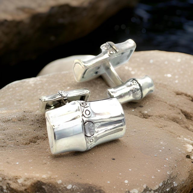 1990s 1990s Pair of Georg Jensen Estate Bambo Cufflinks Sterling Silver For Sale - Image 5 of 13