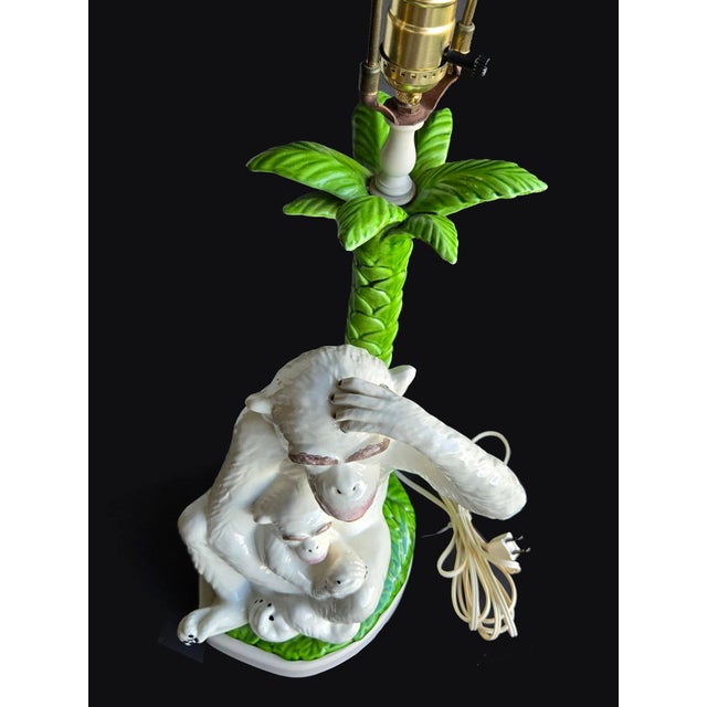Vintage Italian Majolica Monkeys With Palm Tree Table Lamp For Sale - Image 11 of 16