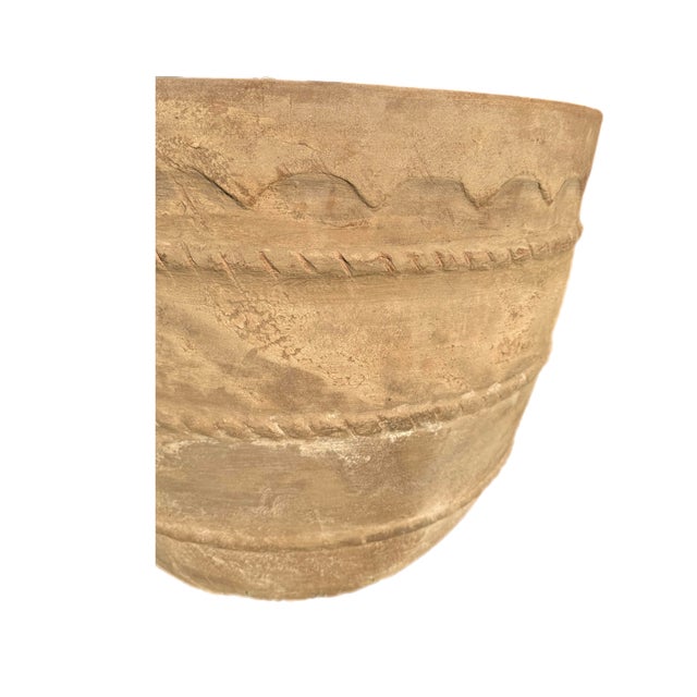 Vintage terracotta planter with lovely patina and carved details 22.5” x 18.5”h