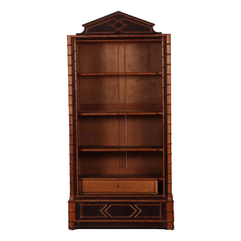 Regency-Style Faux Bamboo Étagère With Inlay and Drawer, 1880’s For Sale