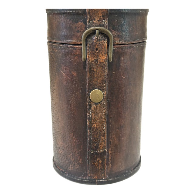 Antique Edwardian English Leather Spirits Bottle Travel Case / Box / Antique Bar Decor For Sale