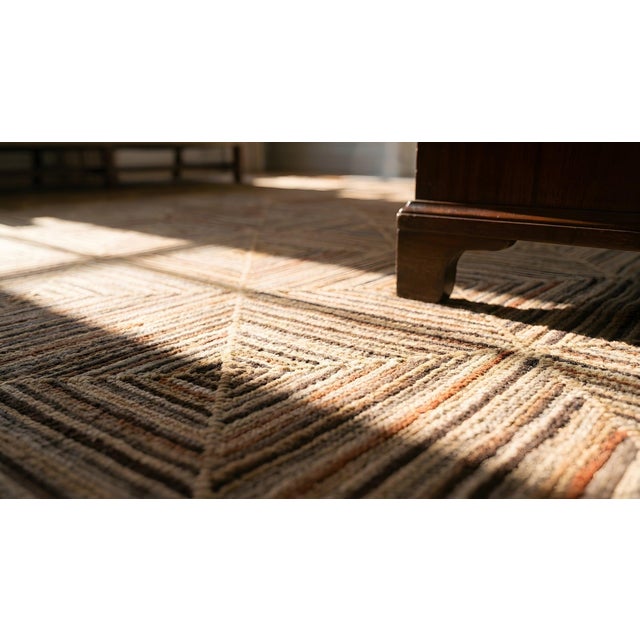 1890s Camel Log Cabin Folk Art American Hooked Rug 4' 5' 'X 4' 5'' Wowen Wool Carpet For Sale - Image 14 of 16