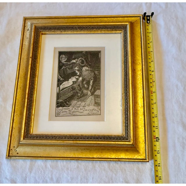 Gold Framed Vintage French Etching Illustration Print - “The Shape of This Box... Drew the Attention of the Captain” (Reproduction) - Anatole France For Sale - Image 10 of 12