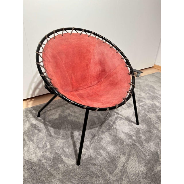 Black Balloon Lounge Chair in Red Suede & Metal by Hans Olsen For Sale - Image 8 of 18