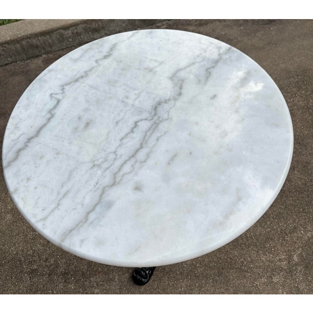 White Vintage French Marble Top Pub Table For Sale - Image 8 of 9