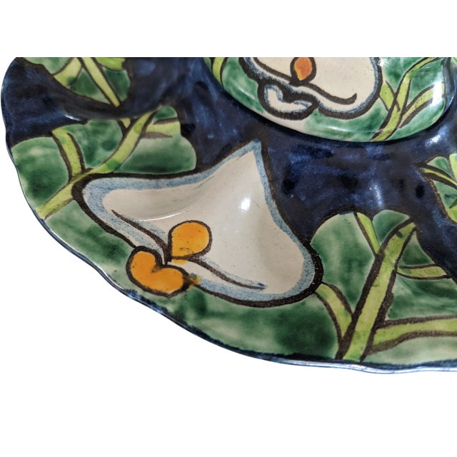 Navy Blue Vintage Mexican Pottery Rooster Deviled Egg Serving Dish For Sale - Image 8 of 10