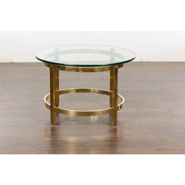 1950s Midcentury Italian Brass Side Table with Round Glass Top For Sale - Image 9 of 11