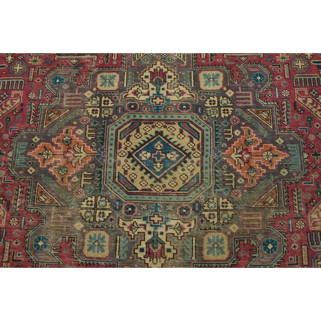 Tabriz Rug 9’8” X 11’8” Pink Wool Vintage Distressed Hand-Knotted Carpet For Sale In Philadelphia - Image 6 of 16