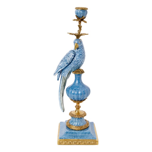 Enamelled Pretty Polly Parrot Candlestick - Left For Sale