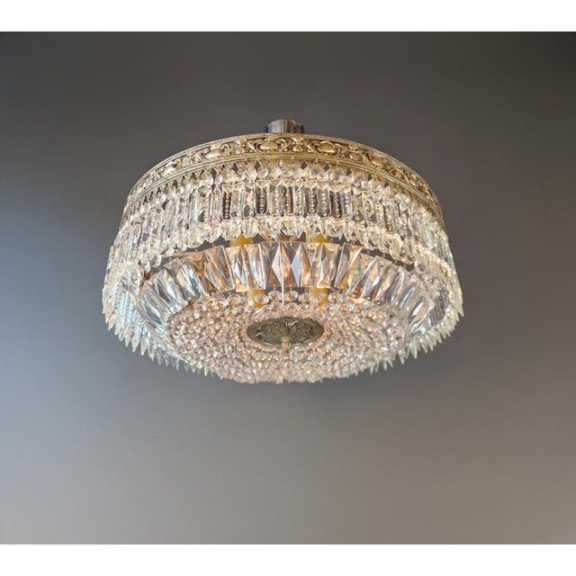 Antique Restored Baroque Crystal Plafonnier Brass Ceiling Chandelier For Sale - Image 6 of 13