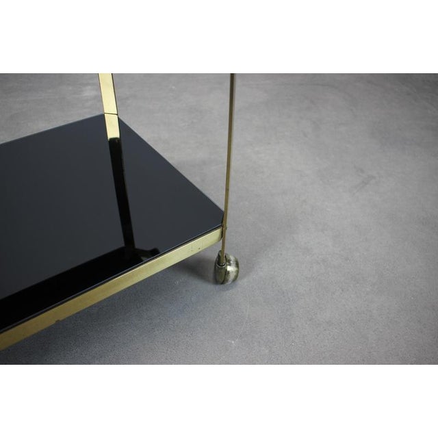 Metal Mid-Century Brass Serving Trolley with Black Glass, Germany, 1970s For Sale - Image 7 of 11