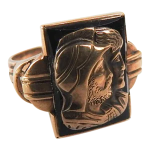 Early 20th Century 10k Gold Onyx Profile Ring