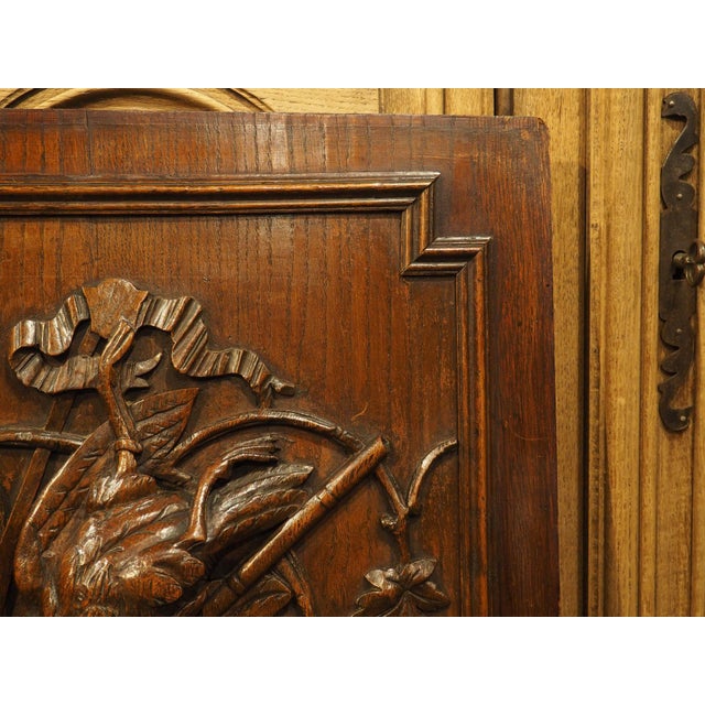 Wood Antique French Hunting Trophy Plaque in Carved and Waxed Oak, Late 1800s For Sale - Image 7 of 18