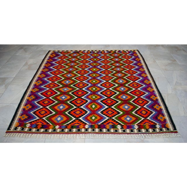 Vintage Turkish Rug Kilim Hand Woven Area Rug - 6′2″ X 6′7″ For Sale - Image 13 of 16