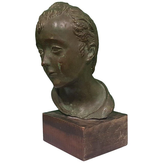 Antique Head of Young Boy Bronze Sculpture by Attilio Torresini, 1900s For Sale - Image 5 of 5