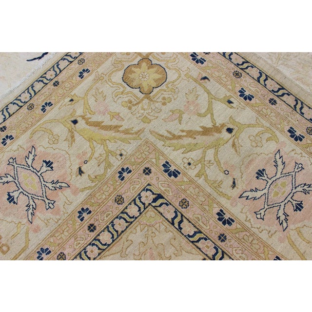 Vintage Tabriz Rug With Beige Field and Deep Indigo Accents Geometric Design For Sale - Image 12 of 13