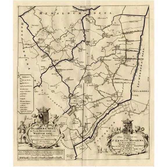 Antique Map of the Baarderadeel Township, 1718 For Sale