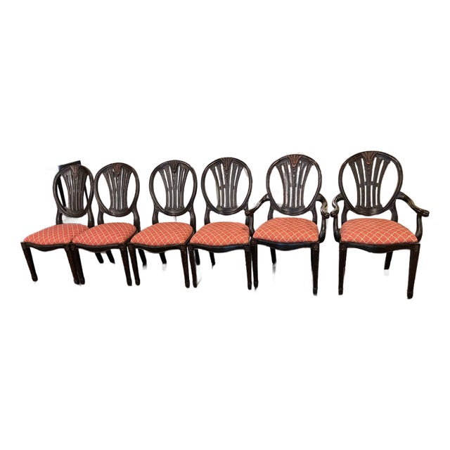 Attributed to Jonathan Charles Set 6 Hepplewhite Wheatsheaf Side Chair (Black) For Sale