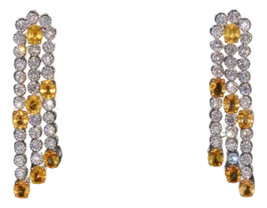 Certified Natural 8.96CTS VS F Diamond Yellow Sapphire 18K Solid Gold Dangle Earrings, A Pair