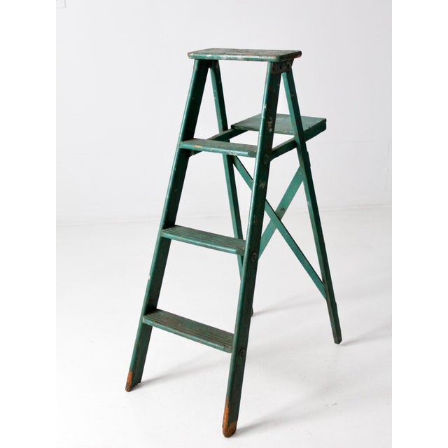 Mid 20th Century Vintage Painted Green Wood Ladder For Sale - Image 5 of 12