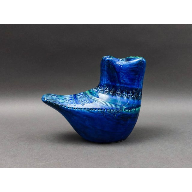 Mid 20th Century Mid 20th Century Bitossi Aldo Londi Flavia Montelupo Italy Rimini Blue Owl Bird Pottery Sculpture For Sale - Image 5 of 8