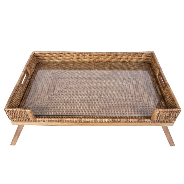 2020s Artifacts Rattan Breakfast Tray/Table in Honey Brown with Glass For Sale - Image 5 of 5