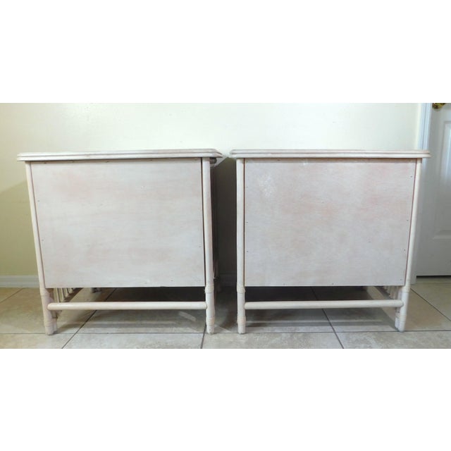Pair Vintage Ficks Reed Whitewash Weaved Rattan Side/End Tables Nightstands For Sale - Image 10 of 12