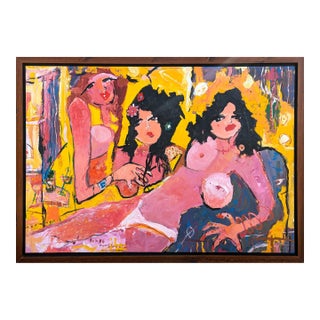 Oswaldo Subero "Jacucci" Contemporary Abstract Pink & Yellow Expressionist Female Painting, 2005 For Sale