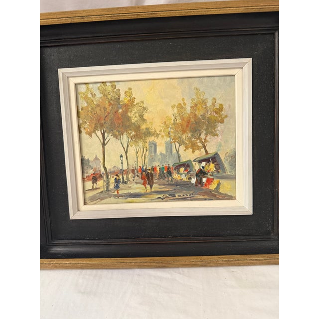 Wood Mid 20th Century Impressionistic French Oil Painting, Notre Dame and Bouquinistes, Framed For Sale - Image 7 of 7