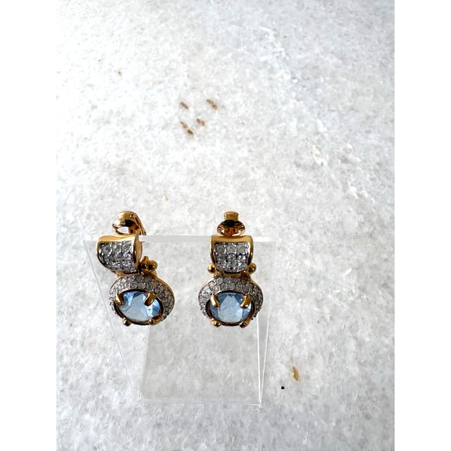 Swarovski Vintage Swarovski Gold Tone Pave Crystal & Purple/Blue Crystal Clip-on Earring For Sale - Image 4 of 5