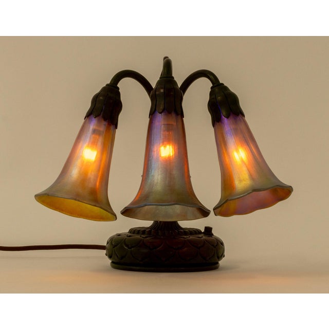Tiffany Studios Three-Light "Lily" Table Lamp For Sale - Image 9 of 11