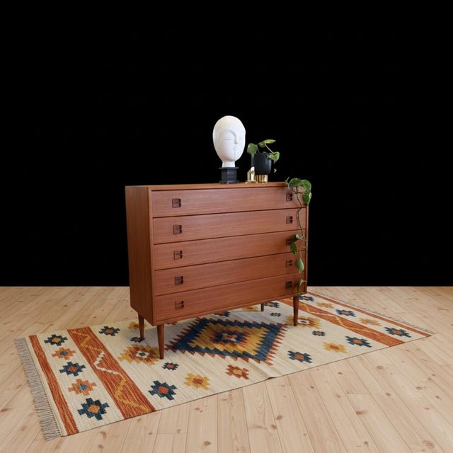 Danish Wide Teak Chest of Drawers with Five Drawers, 1960s For Sale - Image 9 of 17