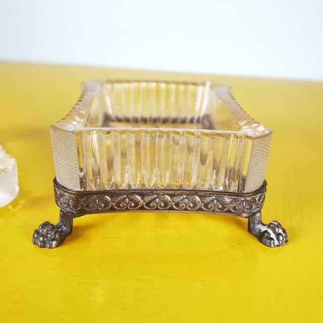 Antique Ashtray in Glass and Decorated Metal For Sale - Image 9 of 11