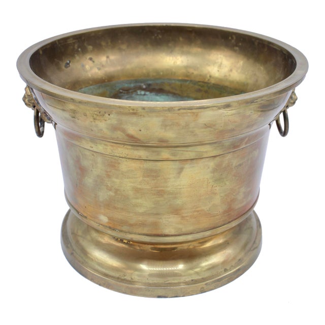 Mid Century English Brass Champagne Ice Bucket / Planter For Sale