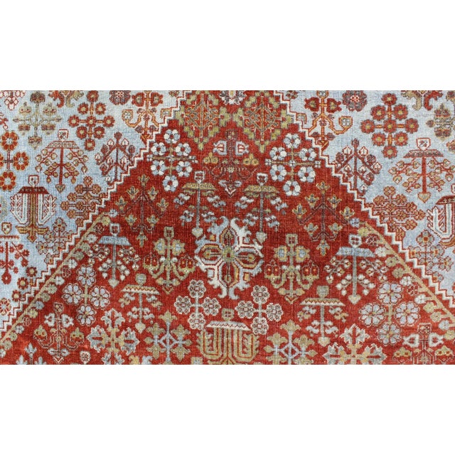Early 20th Century Antique Persian Joshegan Rug With Geometric Medallion Design in Rust and Ivory For Sale - Image 9 of 11