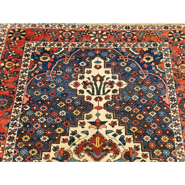 Vintage Bakhtiari Bibibaft Rug, Hand-Knotted Wool, Geometric Medallion Design, Vegetable Dyes, Navy & Red, 5x7 For Sale - Image 11 of 18