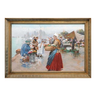 Witman Etelka Vizkeleti Original Oil Painting Mid Century Flower Market For Sale