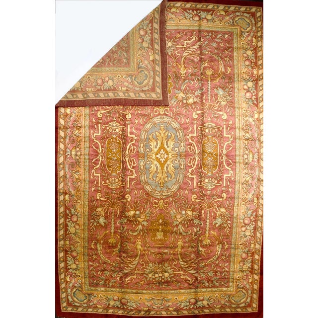 Antique French Savonnerie Rug 12'0" x 18’5”. Precisely the thick pile, coarse knotted carpets of the French Royal Factory;...