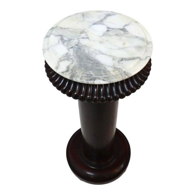 Victorian Victorian Classical Melon Ribbed Mahogany Marble Top Sculpture Pedestal C1900 For Sale - Image 3 of 9
