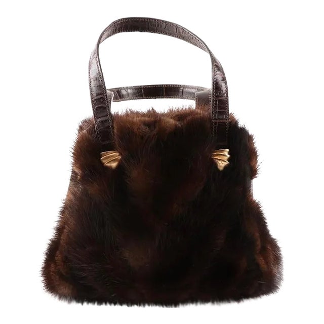 Mink 1990s Lungo Del Firenze Italian Handbag Mink Fur Gold Plate Frame For Sale