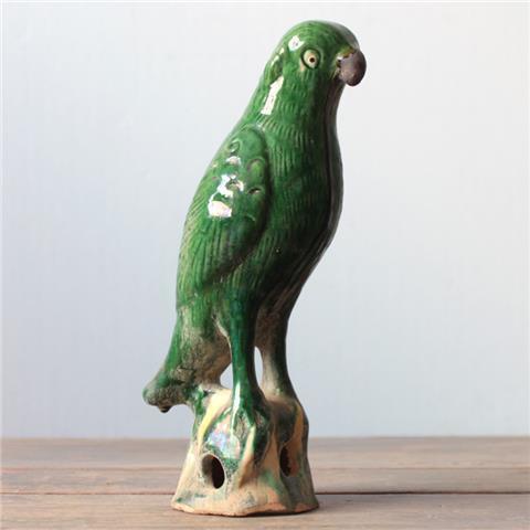 Pair of Vintage Green Glazed Parrot Figures – 10.6" Ceramic Bird Sculptures For Sale In Los Angeles - Image 6 of 8