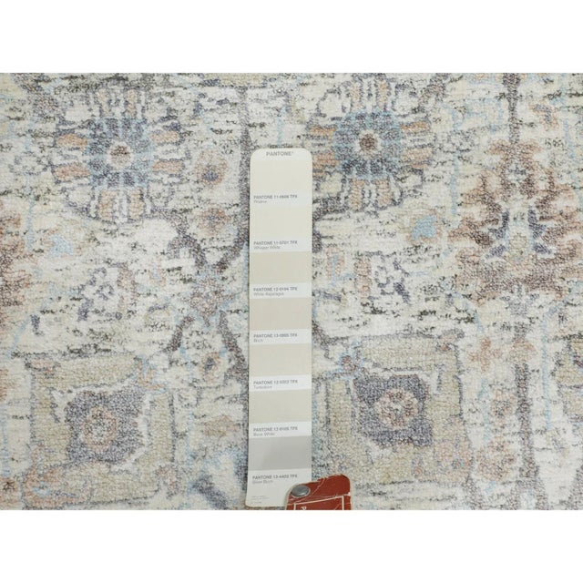 Textile Ivory Silk With Textured Wool Tabriz Runner Hand Knotted Oriental Rug For Sale - Image 7 of 10